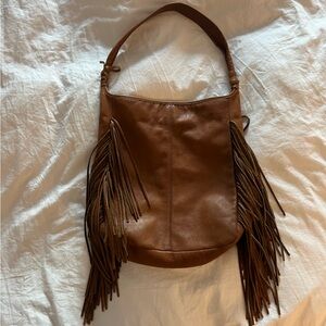 Bohemian leather fringe tote bag